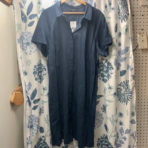 LaFayette 148 New York Navy Collar Linen Dress-2X